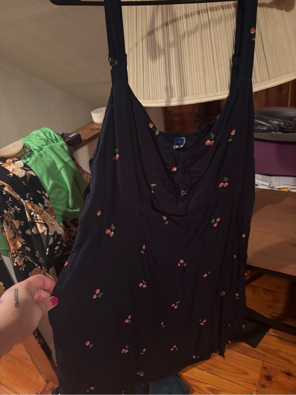 Old Navy Navy Midi Dress with Cherry Print